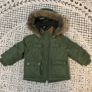 Carters baby green coat faux fur hooded jacket Sz 18 mo